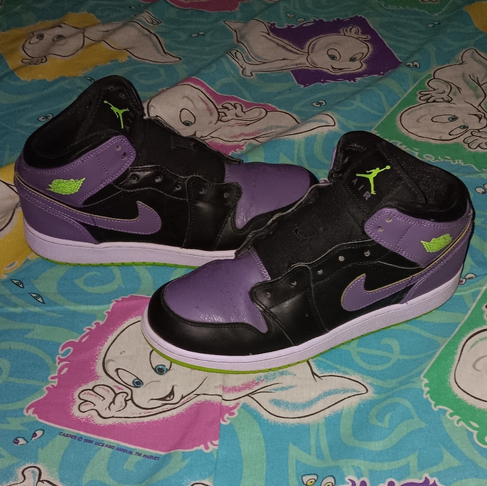2012 Jordan 1 Joker Retro Shoes Vintage Snkeakers Nike Black Purple Green